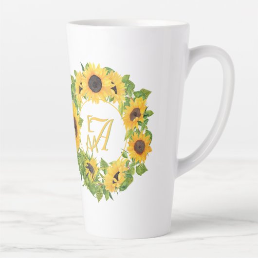 Monogrammed Sunflower Pattern Decorative Latte Mok (Rechts)