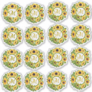 Monogrammed Sunflower Pattern Decorative Sticker