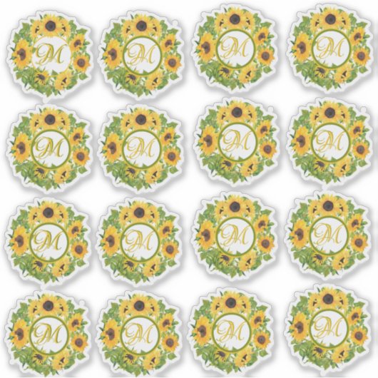 Monogrammed Sunflower Pattern Decorative Sticker (Voorkant)