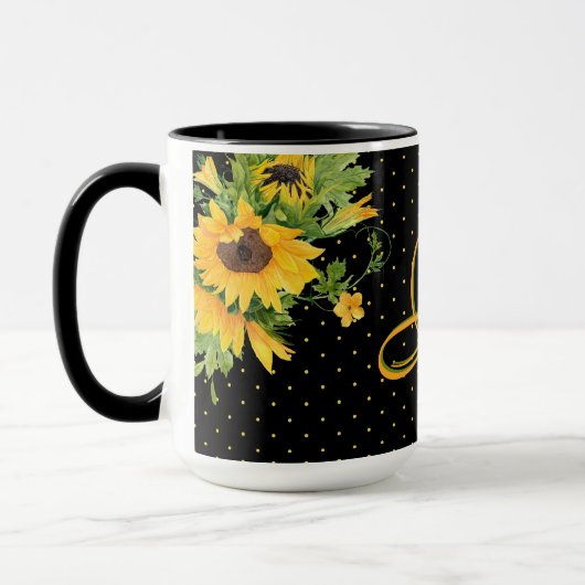 Monogrammed Sunflower Yellow Grey Decor Mok (Links)