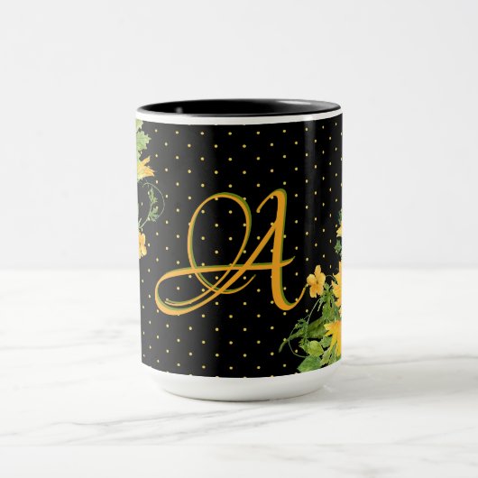 Monogrammed Sunflower Yellow Grey Decor Mok (Midden)