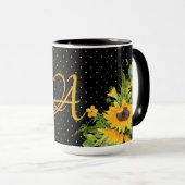 Monogrammed Sunflower Yellow Grey Decor Mok (Voorkant rechts)