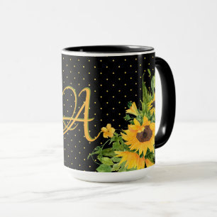 Monogrammed Sunflower Yellow Grey Decor Mok