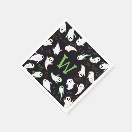 Monogrammed Swooping Ghosts & Bats Halloween Party Servet (Hoek)