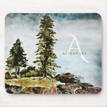 Monogrammed Tahoe Lake Waterverf Landschap