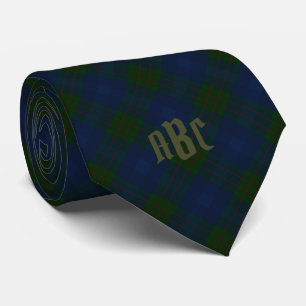 Monogrammed Tartan Blue & Green Pset Stropdas
