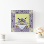 Monogrammed Teapot Quilt Patch Wall Clock Vierkante Klok (Huis)