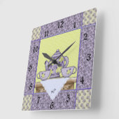 Monogrammed Teapot Quilt Patch Wall Clock Vierkante Klok (Hoek)