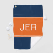 Monogrammed Top Golfer Stylish Modern Blue Oranje Golfhanddoek (Insitu)