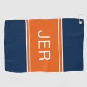 Monogrammed Top Golfer Stylish Modern Blue Oranje Golfhanddoek (Horizontaal)