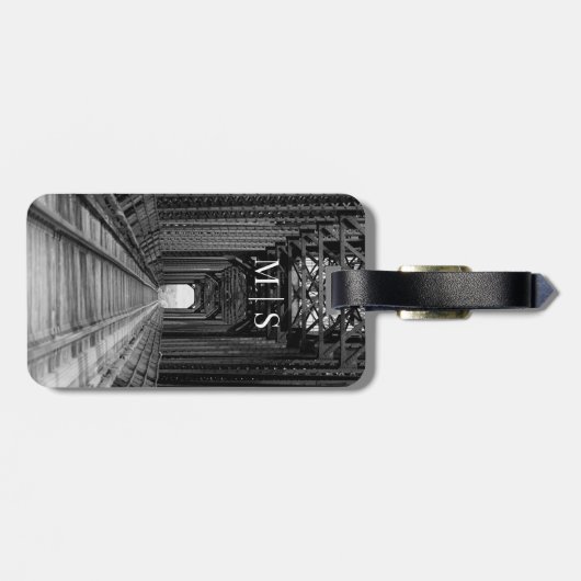 Monogrammed Trestle Bridge in zwart-wit Bagagelabel (Achterkant horizontaal)