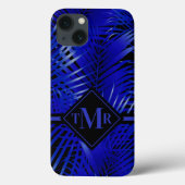 Monogrammed Tropical Blue Palm Case-Mate iPhone Case (Achterkant)