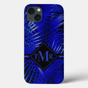 Monogrammed Tropical Blue Palm iPhone 13 Hoesje