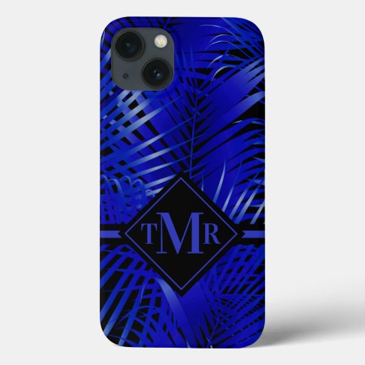 Monogrammed Tropical Blue Palm Case-Mate iPhone Case (Achterkant)
