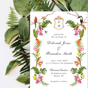 Monogrammed Tropical Floral & Greenery Kaart