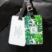 Monogrammed Tropical Palm Leaves Pattern Bagagelabel