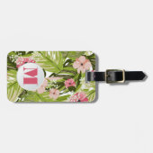 Monogrammed Tropical Planten Floral Pattern Bagagelabel (Voorkant horizontaal)