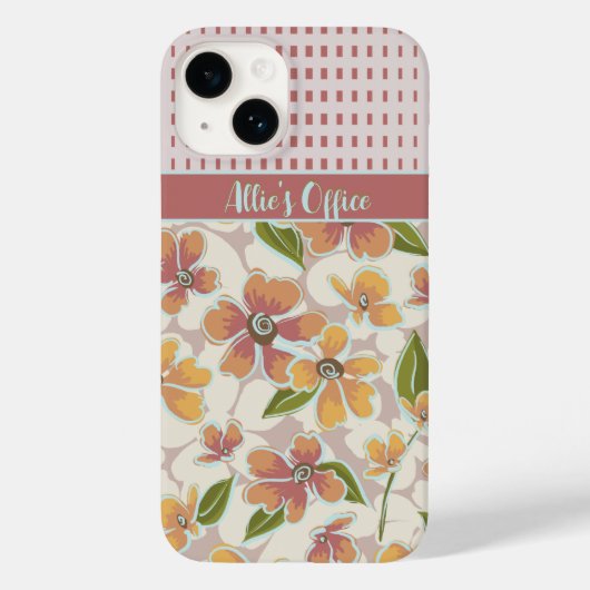 Monogrammed Tropical Retro Floral and Checkings Case-Mate iPhone Case (Achterkant)