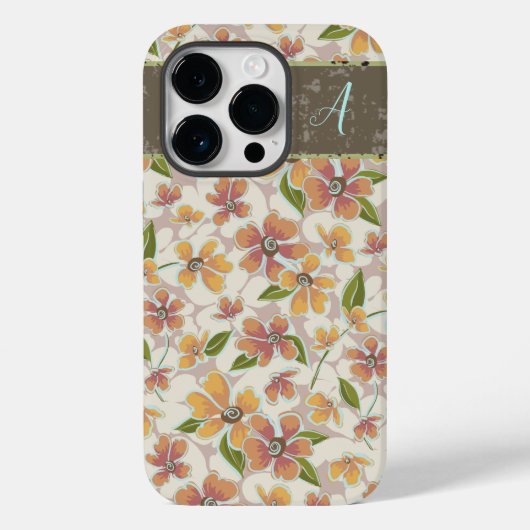 Monogrammed Tropical Retro Floral Case-Mate iPhone Case (Achterkant)