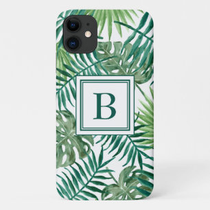 Monogrammed Tropisch Oerwoud Palm Leaves Pattern iPhone 11 Hoesje
