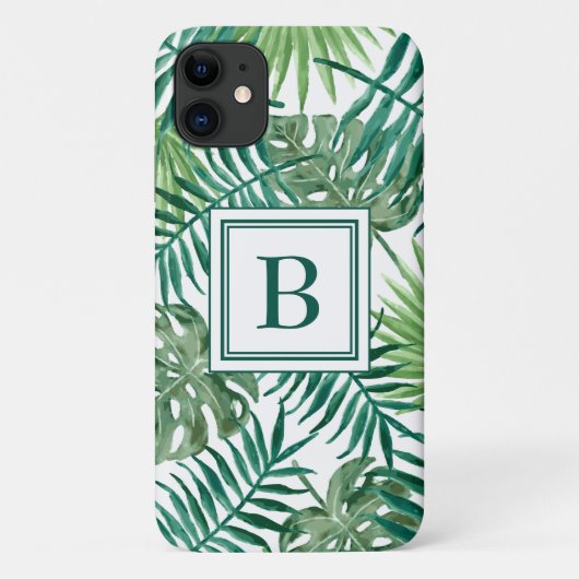 Monogrammed Tropisch Oerwoud Palm Leaves Pattern Case-Mate iPhone Case (Achterkant)
