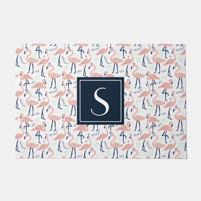 Monogrammed Tropisch Roze Flamingo patroon muis Deurmat (Voorkant)