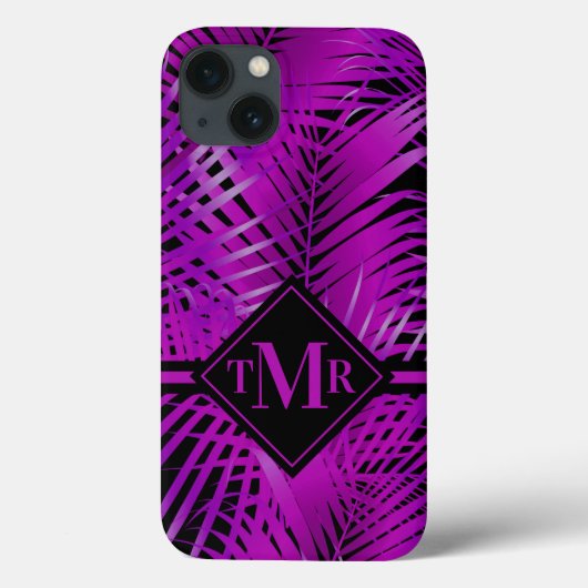 Monogrammed Tropische Paarse Palm Case-Mate iPhone Case (Achterkant)
