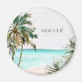 Monogrammed tropische palmboom Blauw strand Magneet (Voorkant)