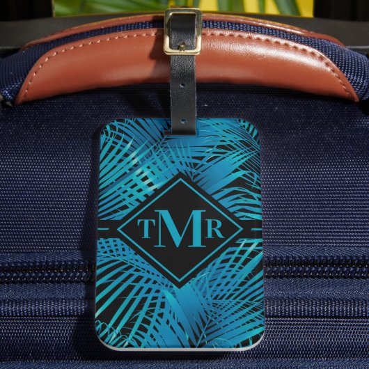 Monogrammed Turquoise Black Palm Bagagelabel (Voorkant Insitu 2)