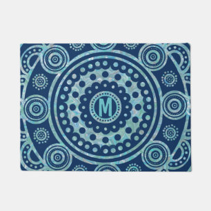 Monogrammed Turquoise Mandala door Mat