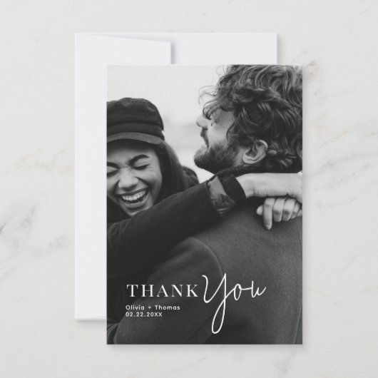 Monogrammed Typography Script Fotobruiloft Bedankkaart (Voorkant)