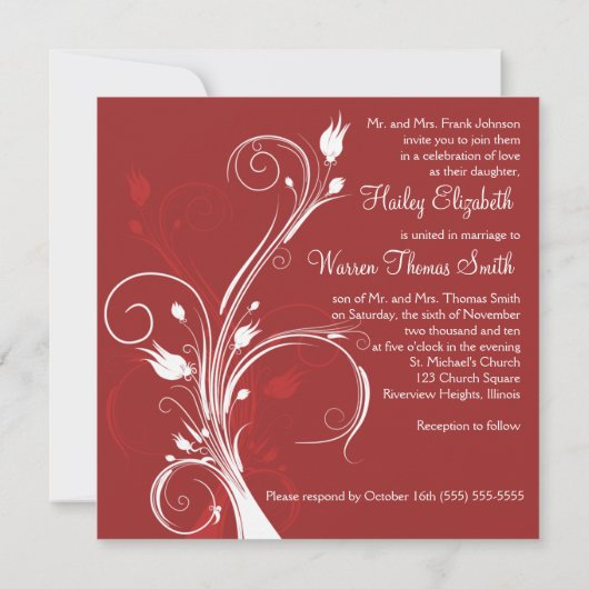 Monogrammed uitnodiging voor het rode en witte vie (Achterkant)