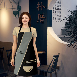 Monogrammed Unieke zwarte Aziatische Schort met st