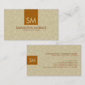 Monogrammed Vette Moderne Beige & Bruine Damasks Visitekaartje (Voorkant / Achterkant)