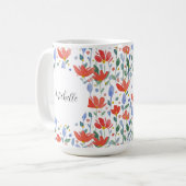 Monogrammed Waterverf Bloemen in rood en blauw Koffiemok (Voorkant links)