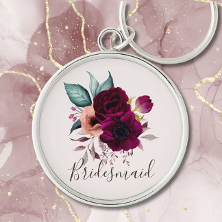 Monogrammed Waterverf  Boho Purple Flowers Sleutelhanger