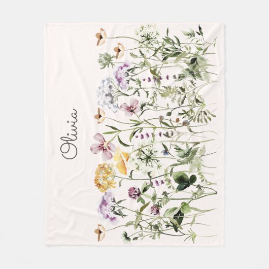 Monogrammed Waterverf Kleurrijke Wildflower Garden Fleece Deken (Voorkant)