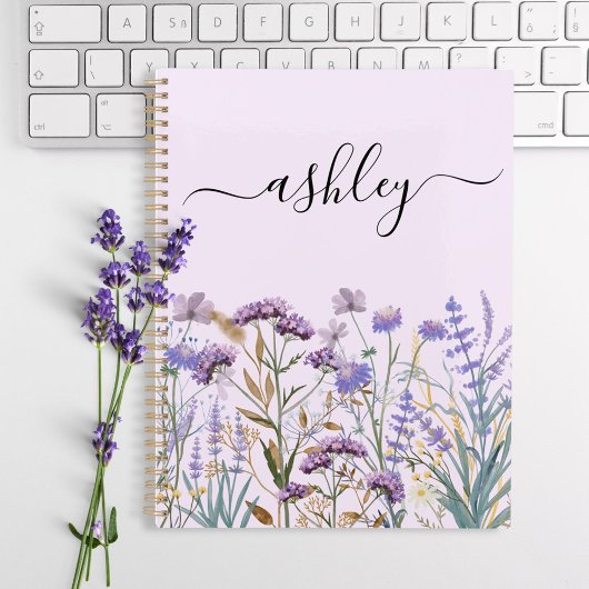 Monogrammed Waterverf Paarse Wildflower Meadow Planner