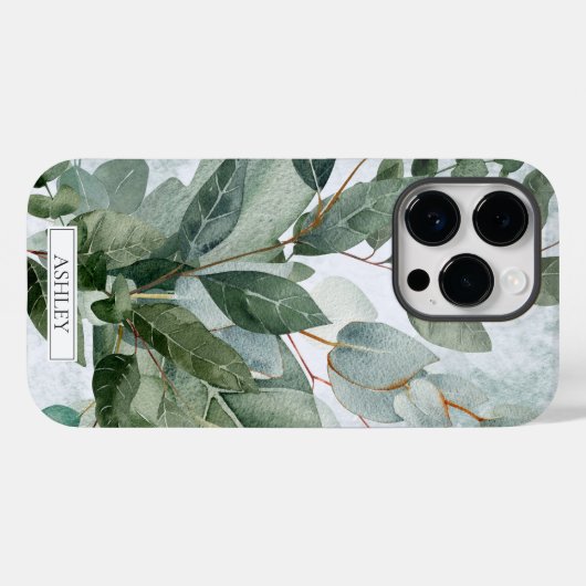 Monogrammed Waterverf rustieke salie groen Case-Mate iPhone Case (Achterkant (horizontaal))