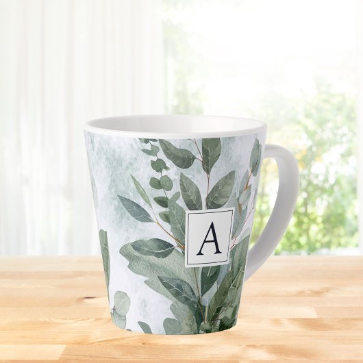 Monogrammed Waterverf rustieke salie groen Latte Mok