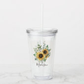 Monogrammed Waterverf rustieke zonnebloem Acryl Drinkbeker (Voorkant)