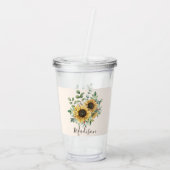 Monogrammed Waterverf rustieke zonnebloem Acryl Drinkbeker (Achterkant)