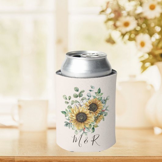 Monogrammed Waterverf rustieke zonnebloem Blikjeskoeler