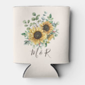 Monogrammed Waterverf rustieke zonnebloem Blikjeskoeler (Voorkant)