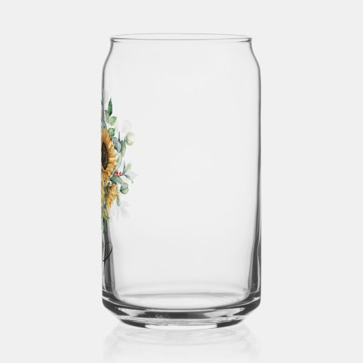 Monogrammed Waterverf  rustieke zonnebloem Blikvorm Glas (Links)