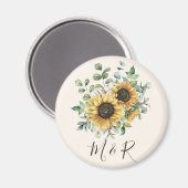 Monogrammed Waterverf rustieke zonnebloem Magneet (Voorkant / Achterkant)