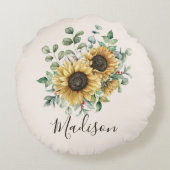 Monogrammed Waterverf rustieke zonnebloem Rond Kussen (Achterkant)