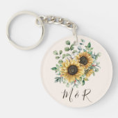 Monogrammed Waterverf rustieke zonnebloem Sleutelhanger (Voorkant)