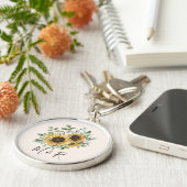 Monogrammed Waterverf rustieke zonnebloem Sleutelhanger (Zijkant)