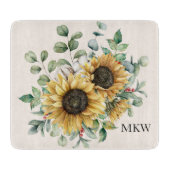 Monogrammed Waterverf rustieke zonnebloem Snijplank (Voorkant)